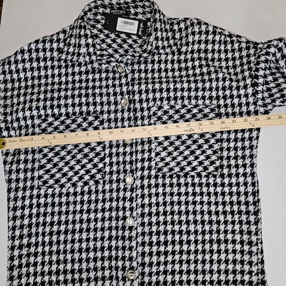 NWT Nasty Gal Size Small Shacket Shirt Jacket Fringe Houndstooth Gingham Top - Picture 7 of 12